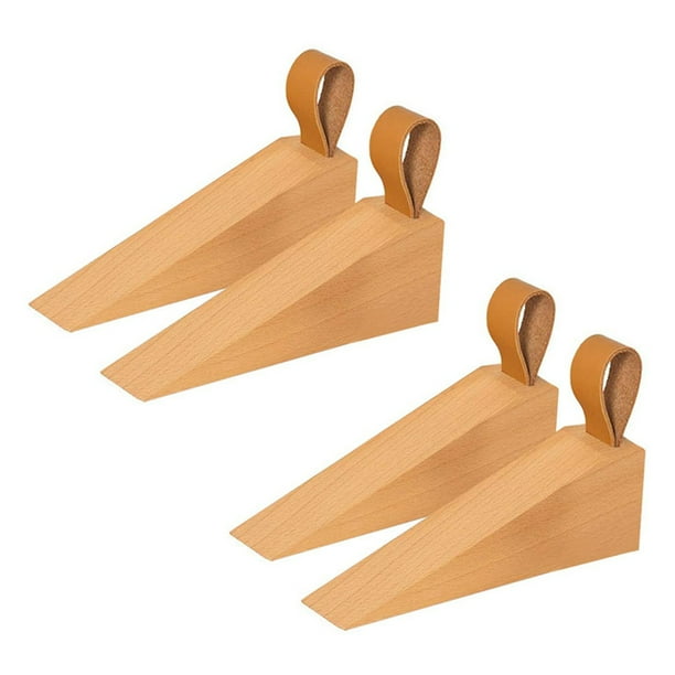 4x Tope de Puerta de Madera, Cuñas de Puerta Antideslizantes de Madera Maciza