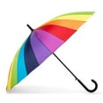 thumbnail image 1 of totes Large Eco Auto-Open 24 Rib Stick Umbrella with a Classic J Hook Curved Handle, Bright Rainbow, One Size, Women's and Men's Auto-Open 24 Rib Stick Umbrella with a Classic J Hook Curve, 1 of 7