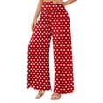 thumbnail image 2 of Sewkxo Women's Polka Dot Lounge Pants High Waist Loose Fit Wide Leg Casual Trousers with Pockets,Red XL, 2 of 5