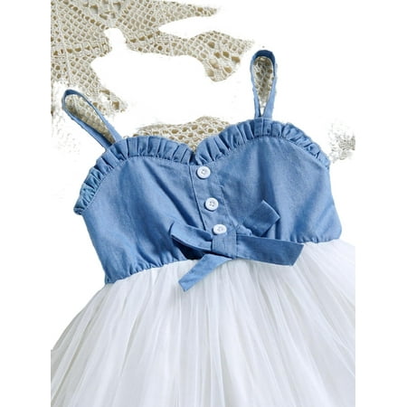 

Cute Colorblock Cami Sleeveless Blue and White Toddler Girls Dresses (Girl s)