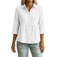thumbnail image 5 of Feancey Womens Peplum Button Down Shirt Cotton Linen 3/4 Sleeve Collared Shirts Loose Fit Casual Babydoll Tops 2026 Fall Fashion White XXL, 5 of 7