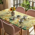 thumbnail image 3 of Easter Bunny Table Cloths for 5 Foot Rectangle Tables, Yellow Rabbit Spring Flowers Leaves Rustic Plants Patio Waterproof Elastic Fitted Tablecloths, Washable Rectangular Table Cover for Camping, 3 of 8