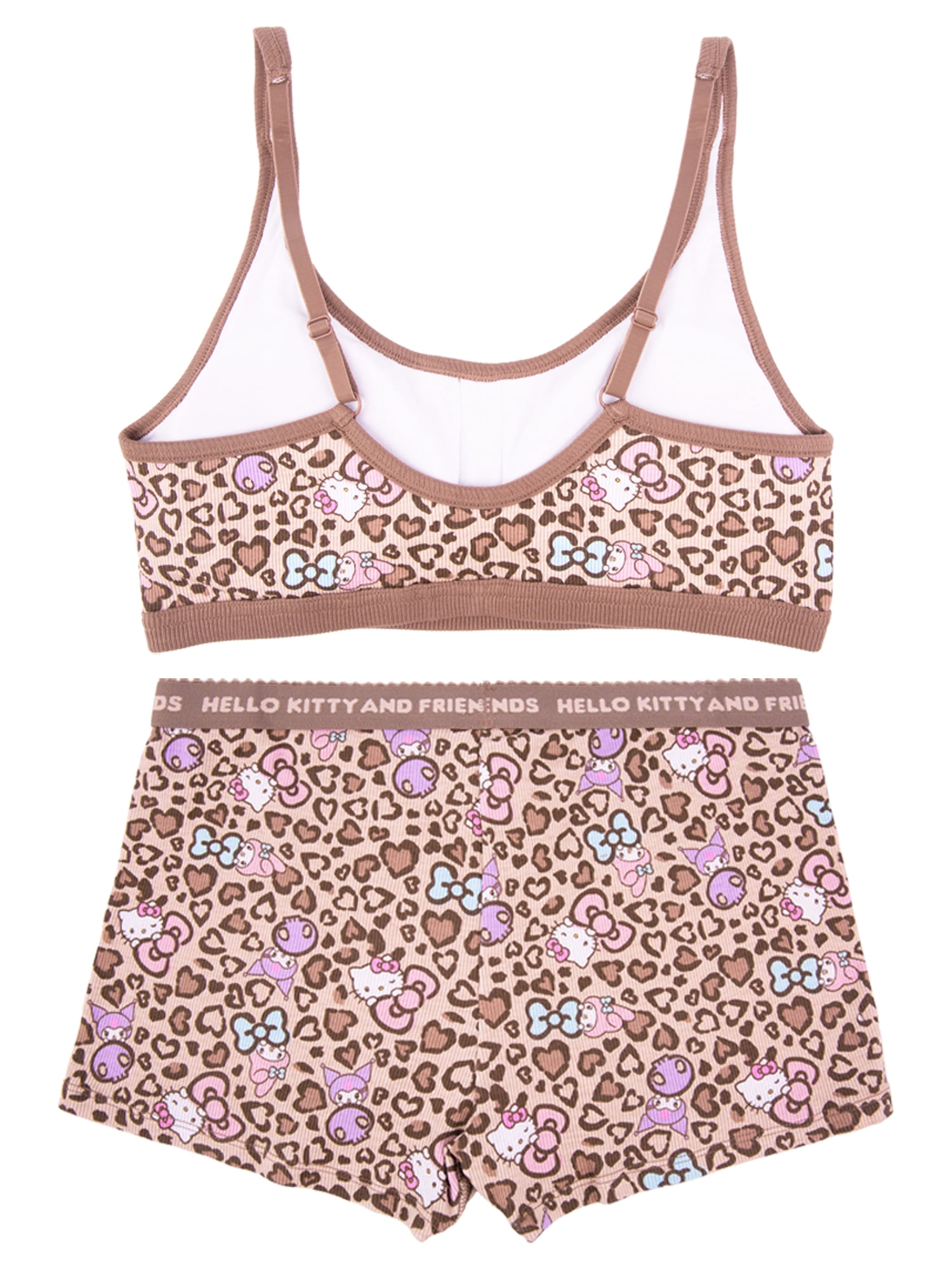 Hello Kitty Junior's 2-Piece Ribbed Knit Bralette and Boxer Brief Set, Size Small to Extra Large
