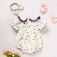 thumbnail image 5 of ZEHJUHAN Baby Girl's Polka Dot Tulip Embroidered Romper Set, Peter Pan Collar Bubble Sleeve Onesie with Hair Bow Beige，3-6M, 5 of 10