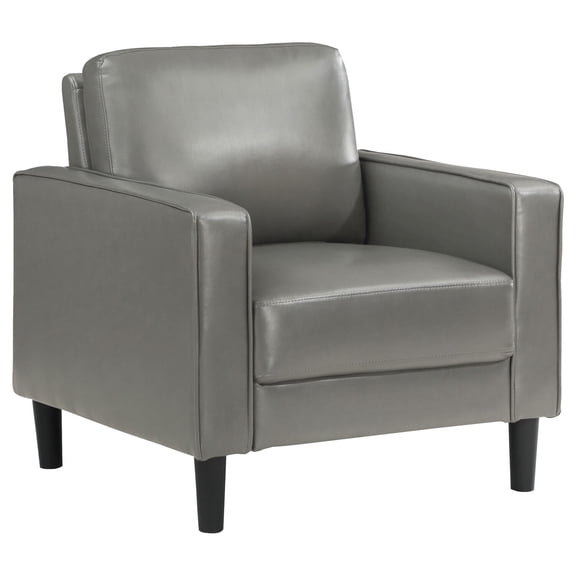 Rumi Accent Chair- Gray Faux Leather- Modern Track Arms- Foam Cushions