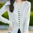 thumbnail image 6 of Wyobmus Womens Cardigan Sweaters Casual V-Neck Knitted Coat Loose Soft Button Up Outerwear With Pockets White, 6 of 6