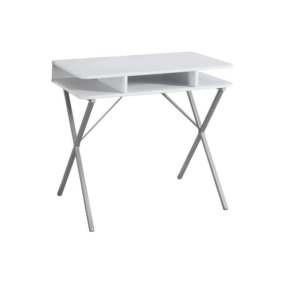Computer Desk, Home Office, Laptop, Storage Shelves, 31"l, Work, White Laminate, Grey Metal, Contemporary, Modern