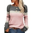 thumbnail image 5 of Lohuatrd Women Fall Winter Sweater Striped Color Matching Knitted Round Neck Long Sleeve Warm Loose Pullover Soft Lady Casual Sweater, 5 of 8