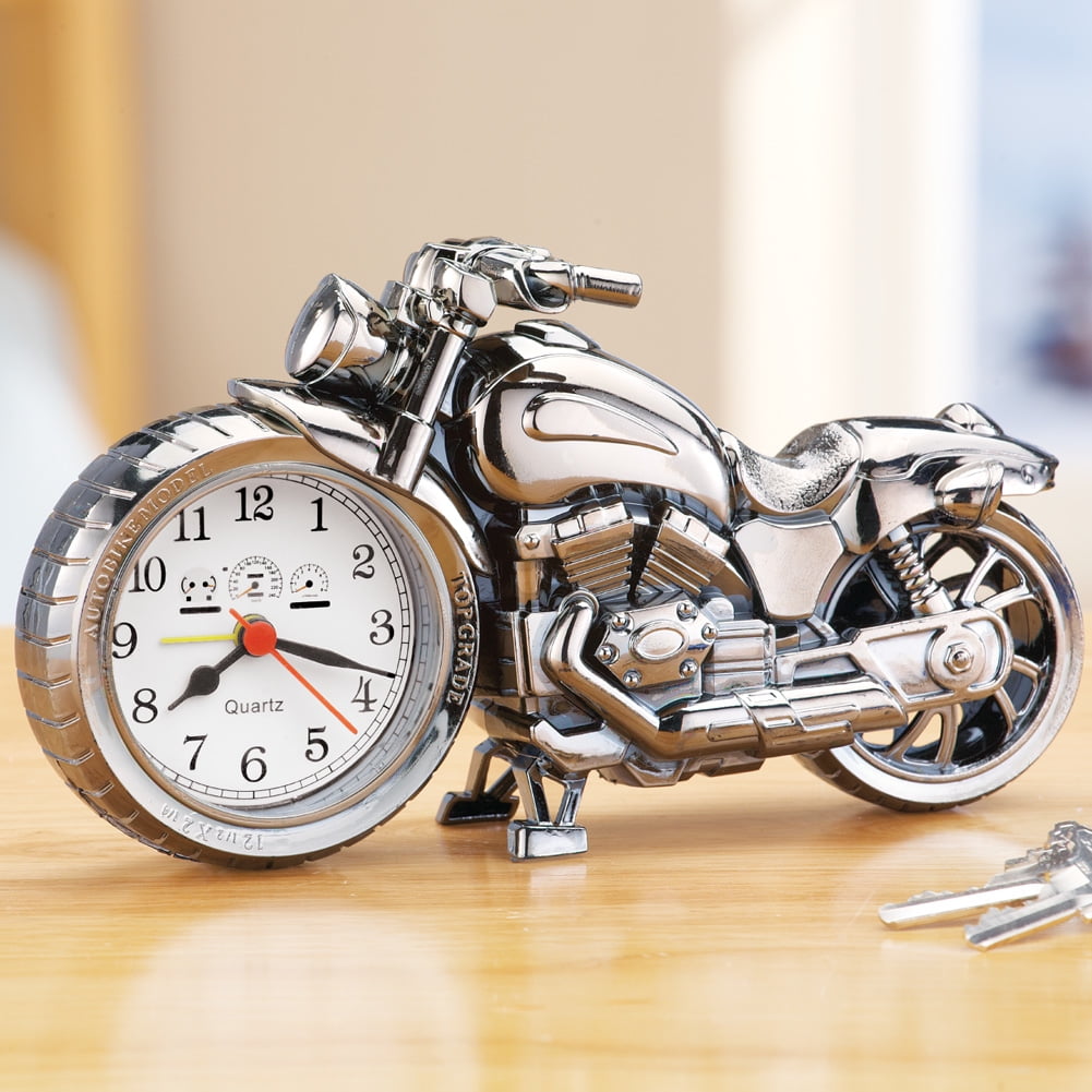 Collections Etc Retro Silver Motorcycle Alarm Clock