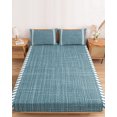 thumbnail image 2 of Twin Sze Fitted Sheet Set - Modern Minimlist 2 Piece Bedding Sets 16" Deep Pocket Fitted Sheet with 1 Pillowcase, Country Simple Vertical Leaf Pattern Blue Brushed Microfiber Hotel Luxury Bed Sheets, 2 of 9