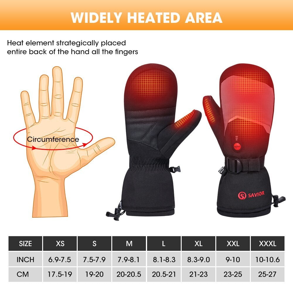 Savior Heat Rechargeable Heated Ski Gloves For Men Women Electric Winter Mittens with Reflective Strips