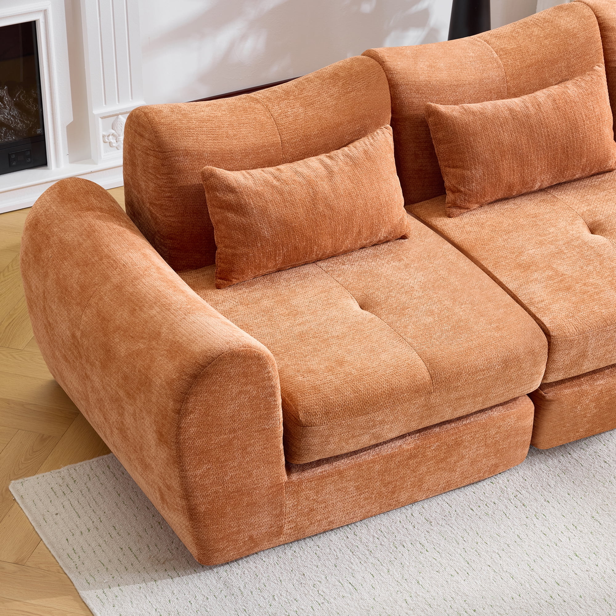 GARITIN Flannelette Fabric Modular Cloud Sectional Sofa Bed, Orange