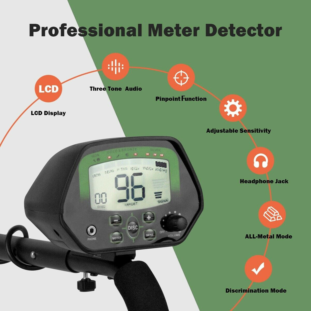 Details about   Adjustable High Accuracy Metal Detector W/ Waterproof Search Coil Headphone Bag 