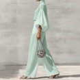 thumbnail image 4 of JIAYUE Women 2 Piece Outfit Turtleneck Puff Balloon 3/4 Sleeve Blouse High Waist Wide Leg Pants Set for Comfortable Wear, 4 of 8