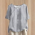 thumbnail image 2 of SHTXOZHI Women Short Sleeve Striped Shirts Round Neck Button Blouses Summer Loose Tunic Tops, 2 of 5