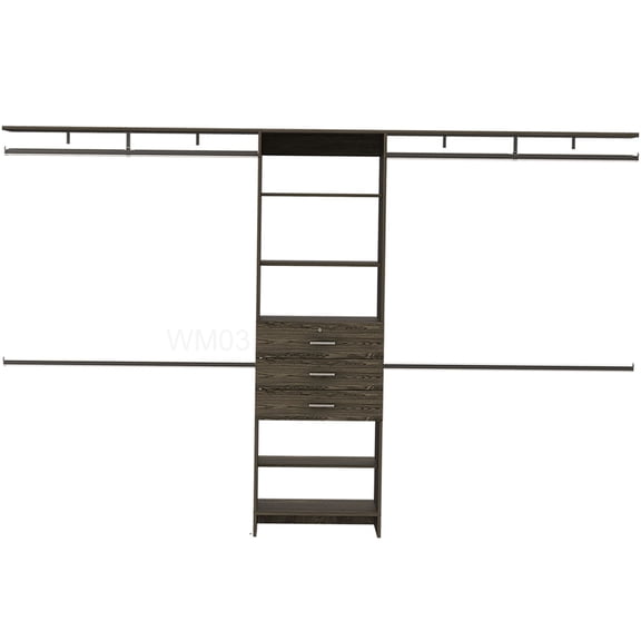 Freestanding Bedroom Closet Organizer with Drawers, Dark Walnut Finish Storage Shelves Unit