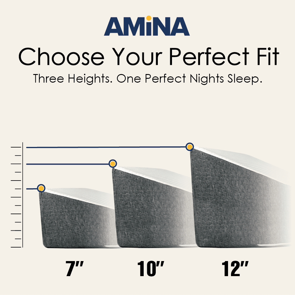 AMiNA Bed Wedge Pillow - for Sleeping, Gerd, Acid Reflux, Sleep Apnea, Post Surgery, Back Support, C-Section, Portable, Easy to Clean Washable Cover (Gray & White, 10 Inch)