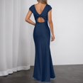 thumbnail image 4 of Hifoo Women's Elegant Satin V-Neck Backless Midi Dress With Detail For Party Evening Gown Summer Casual Dress Breathable Dresses Solid Color, 4 of 6