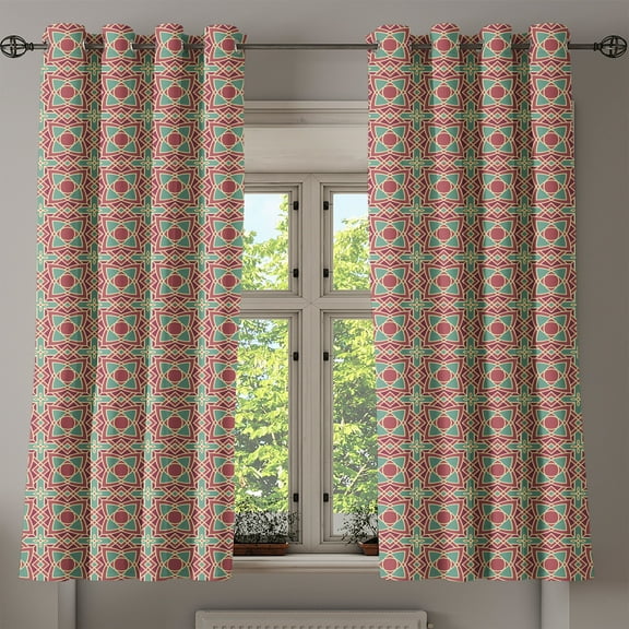 Ambesonne Ethnic Grommet Curtain, Framework Wide Petals, 50" x 54", Maroon Pink Almond Green