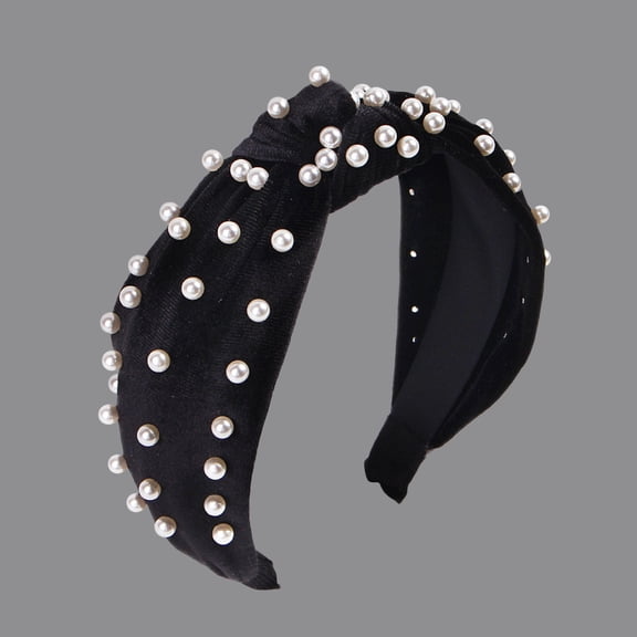 QIQUWOHUL Ve-lvet Pearl Headband Gold Ve-lvet Pearl Knotted Headband Hair Accessories
