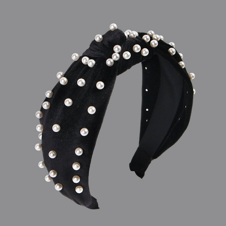 Baocc Accessories Pearl Headband Pearl Accessories Gold Ve-lvet Hair Ve-lvet Headband Knotted Hair Clip Hair Clip Black, Adult Unisex, Size: 12.5