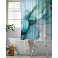 thumbnail image 2 of Split Shower Curtain for Transfer Bench, Turquoise Gold Marble Fabric Shower Curtains for Bathroom, Abstract Teal Modern Geometric Tub Sliding Transfer Bench Waterproof Bath Curtains 72"x96", 2 of 9