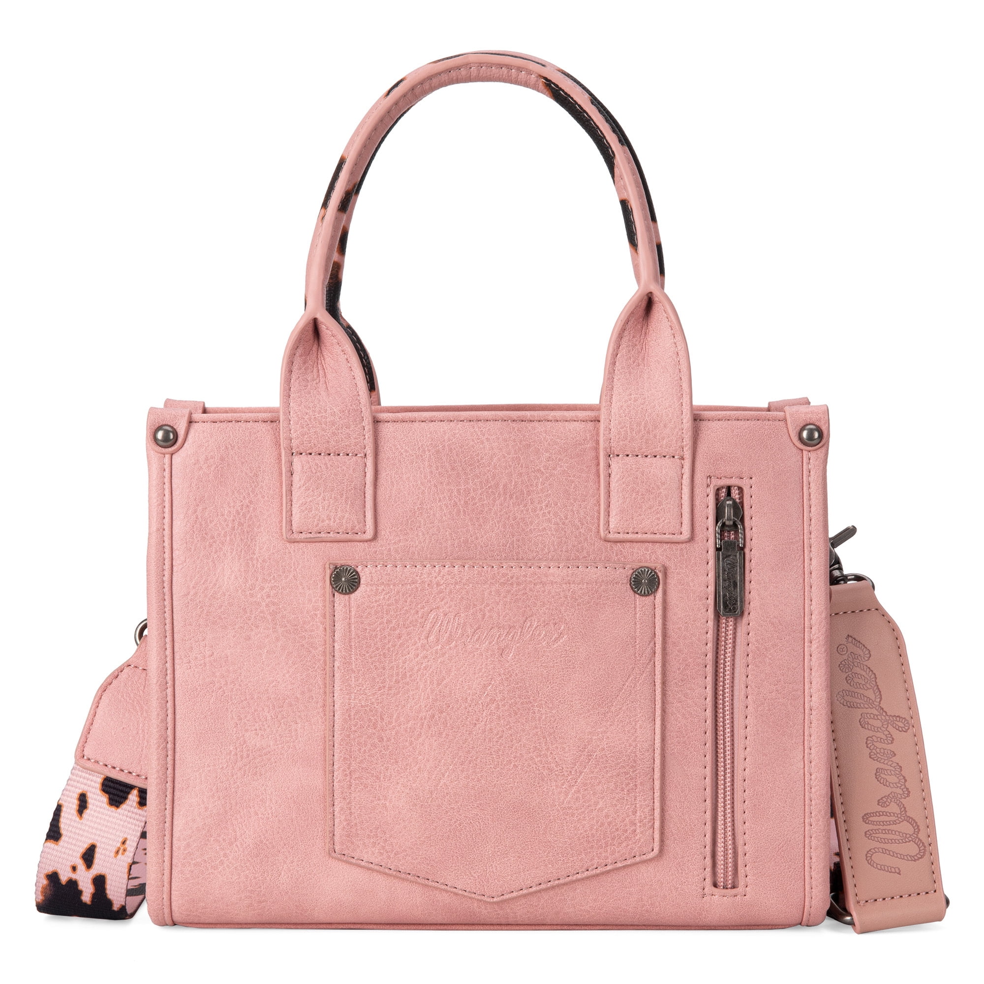 Wrangler Cow Print Tote Bag for Women Western Purse Boho Top Handle Satchel Handbag with Signature Strap, Cow-Pink