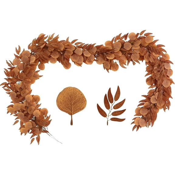TUWAFE 2 Pack 6.5Ft Fake Brown Greenery Garlands Orange Eucalyptus Willow Garland for Rustic Wedding Arch Swag Doorways Table Runner Staircase Fireplace Chair Home Party Decoration