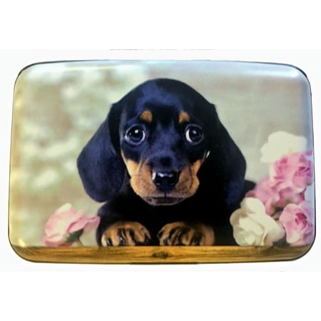 Dachshund Puppy Flowers RFID Secure Theft Protection Credit Card Armored