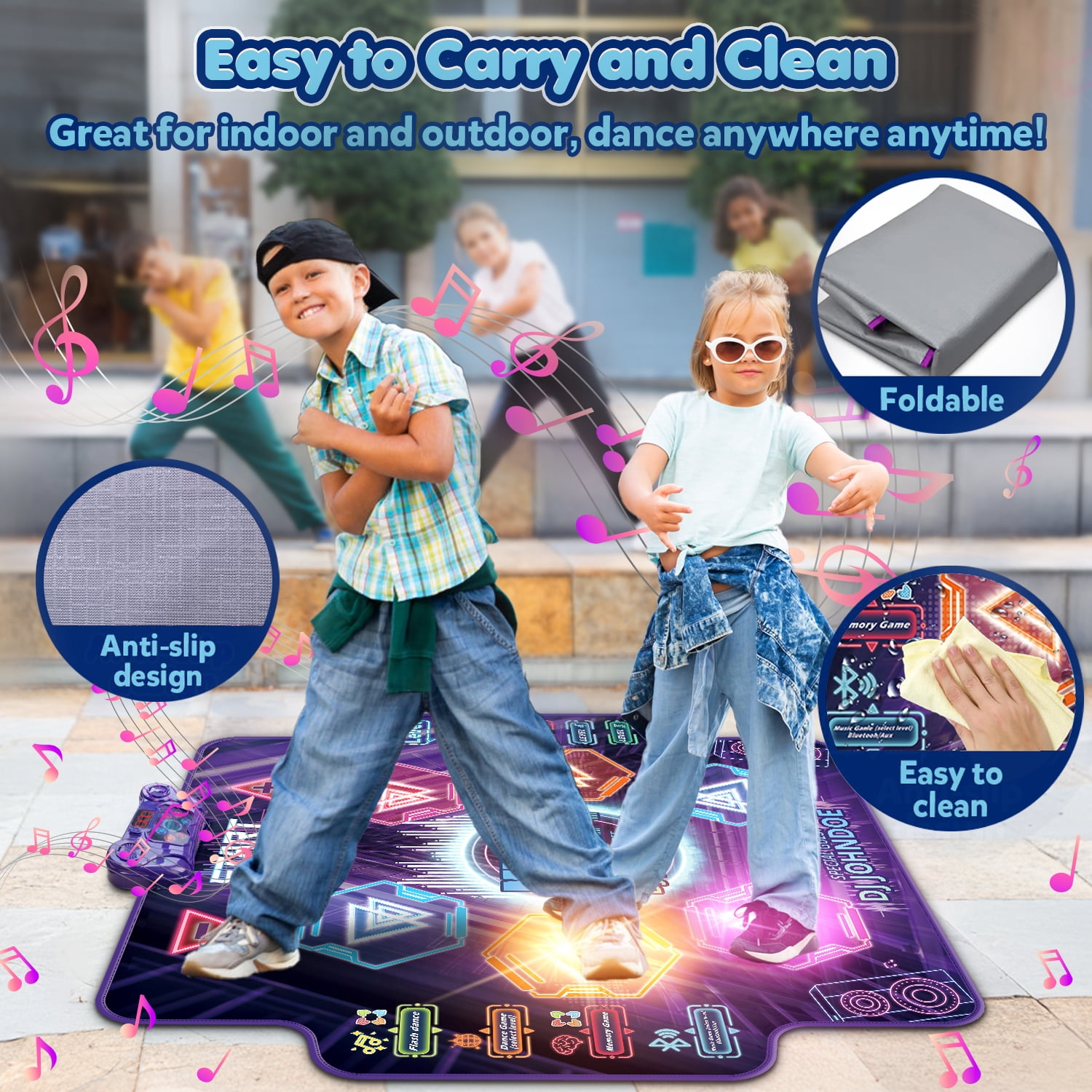 Beefunni Dance Mat Toys for 3-12 Years Old Kids Toddler, Light up Wireless Music Dance Game Toys Gift for Girls Boys