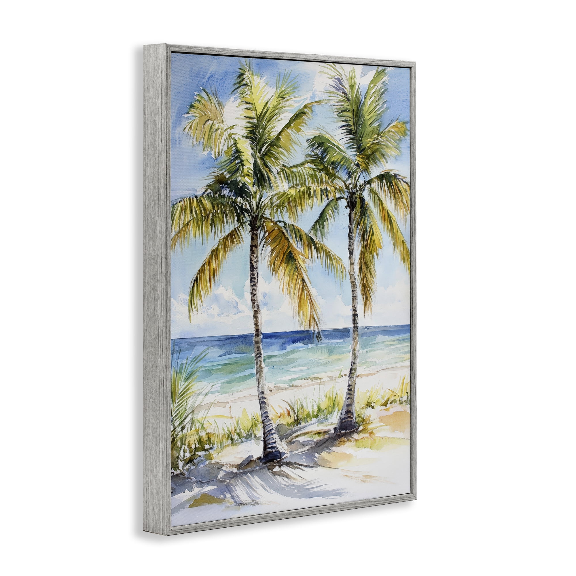 Stupell Industries Sandy Palms Duo Ocean View Gray Framed Giclee Art, design by Petal Prints Design