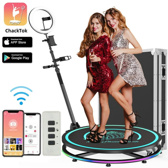 MWE 360 Photo Booth Machine 80cm with Software for Parties with Flight Case,Free Logo customization,3 People Stand on APP Remote Control Automatic Slow Motion 360 Spin Camera Booth (31.5" Flight Case)