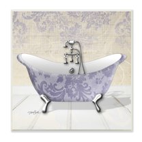 Stupell Industries Purple Damask Claw Foot Tub Bathroom, 12 x 0.5 x 12,Design by Diane Stimson