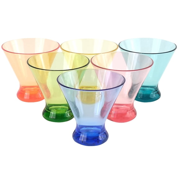 Yalin 9 oz Martini Glasses, Thick Base Stemless Acrylic Cocktail Glass for Margarita, Juice, Ice Cream, Reusable Drink Cups, Stackable, BPA-Free, Shatter Proof, Dishwasher Safe, Set of 6 (Multicolor)