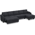 thumbnail image 2 of Belffin D125.8"xW52.8"xH36.4" Chenille Modular Sofa Sectional Sofa With Pull Out Bed, Armrests With Cup Holder Removable Cover Modular Sectional Sleeper Sofa With Storage For Living Room,Dark Grey, 2 of 7