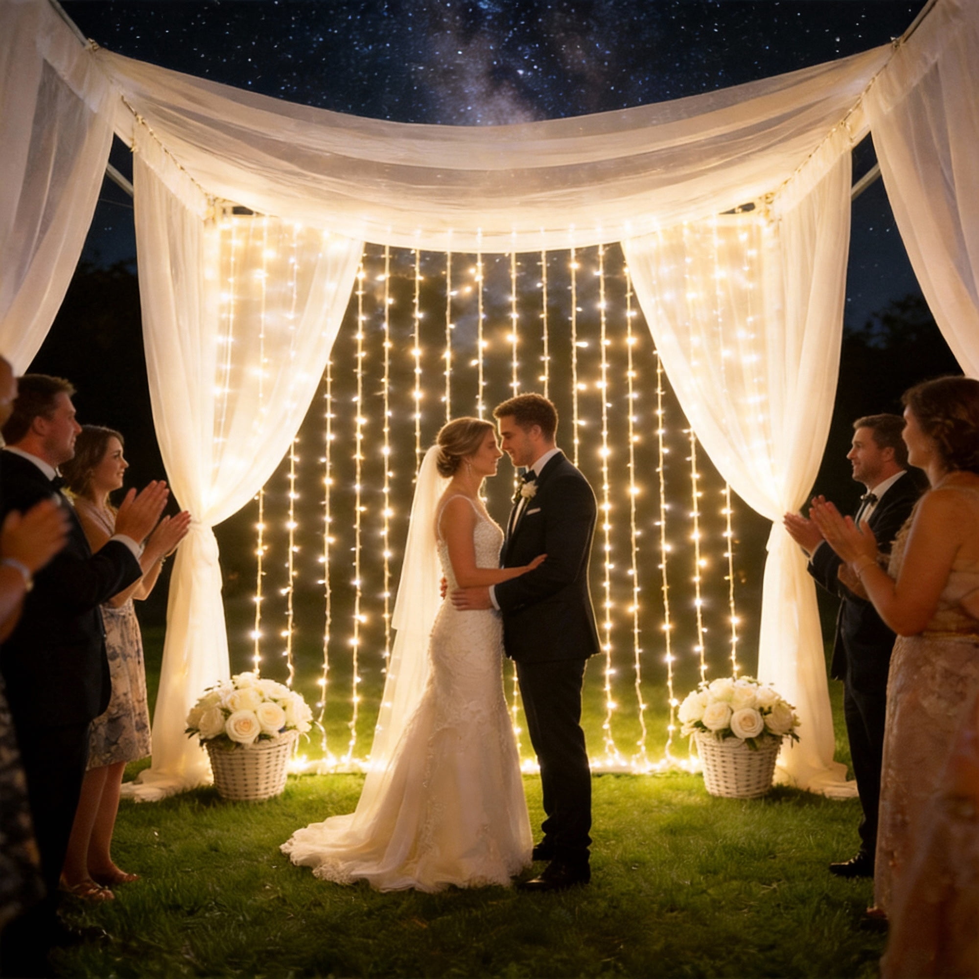 Beatineon 600 LED Curtain Lights, 9.8x9.8Ft, Plug in Window Curtain Lights, Hanging Christmas String Lights for Bedroom Garden Wedding Party Outdoor Indoor Wall Decorations,Warm White