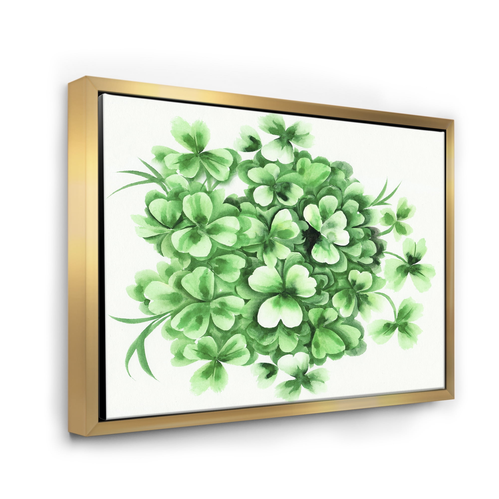 Designart 'Green Vintage Leaves of Shamrock' Traditional Framed Canvas Wall Art Print