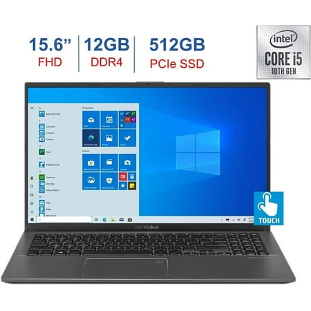 ASUS VivoBook 15.6-inch Touchscreen FHD 1080p Laptop PC | 10th Gen Quad-Core Intel I5-1035G1 | 12GB DDR4 | 512GB SSD | Fingerprint Reader | Windows 10 Home w/Mazepoly Accessories