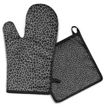 Black Leopard Print Kitchen Oven Mitt and Pot Holder Sets 2 Pcs for Baking, Cooking and Grilling, Heat Resistant Up To 392 °F