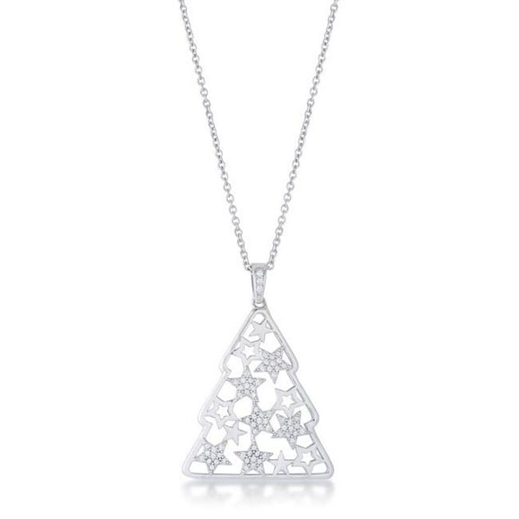 Jgoodin P11464R-C01 Womens 0.2 CT Cubic Zirconia Rhodium Christmas Tree with Mixed Stars Pave Holiday Pendant