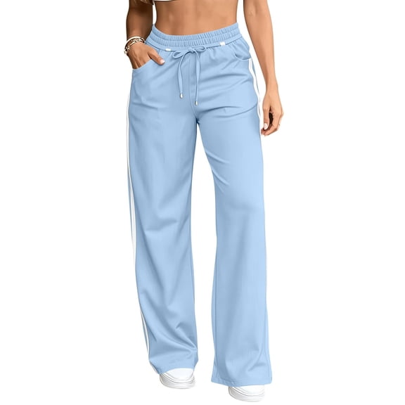 JUUNthy Sweatpants for Womens, Elastic Waist Side Stripe Active Fit Casual Daily Workout Trousers with Pockets Sky Blue M
