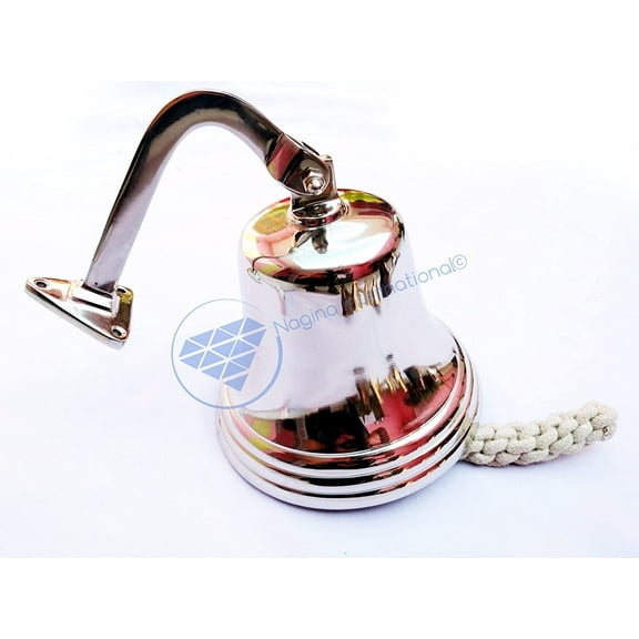 Solid Brass Polished Hanging Bell - White Braided Rope - (5" Inches)