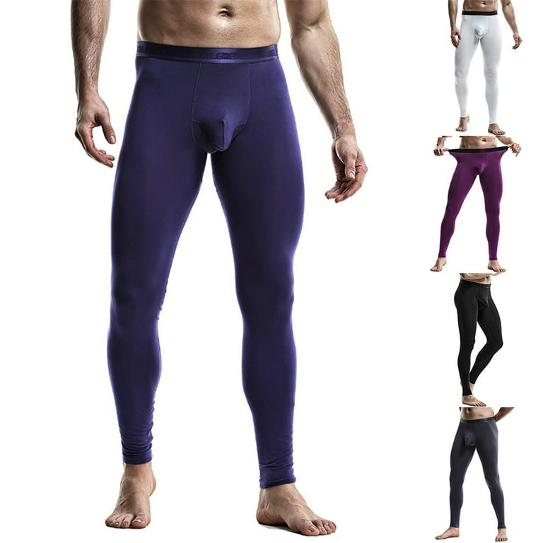 YIWEI Men Thermal Underwear Bulge Pouch Warm Leggings Stretchy Long John  Pants Bottoms Purple 2XL 