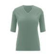 thumbnail image 4 of Green Blouses for Women Business Casual, Elbow-Length Womens Tops Casual, Cotton Summer Shirts for Women 2024, Women's Fashion Sweater V Neck Half Sleeve Loose Base T Shirt Top, 4 of 9