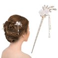 thumbnail image 4 of piezas de palillos chinos para el cabello con perlas de diamantes de imitación y flores, palillos para el cabello con borlas vintage, palillos para peinar el cabello, accesorios para mujeres (blanco), 4 of 6