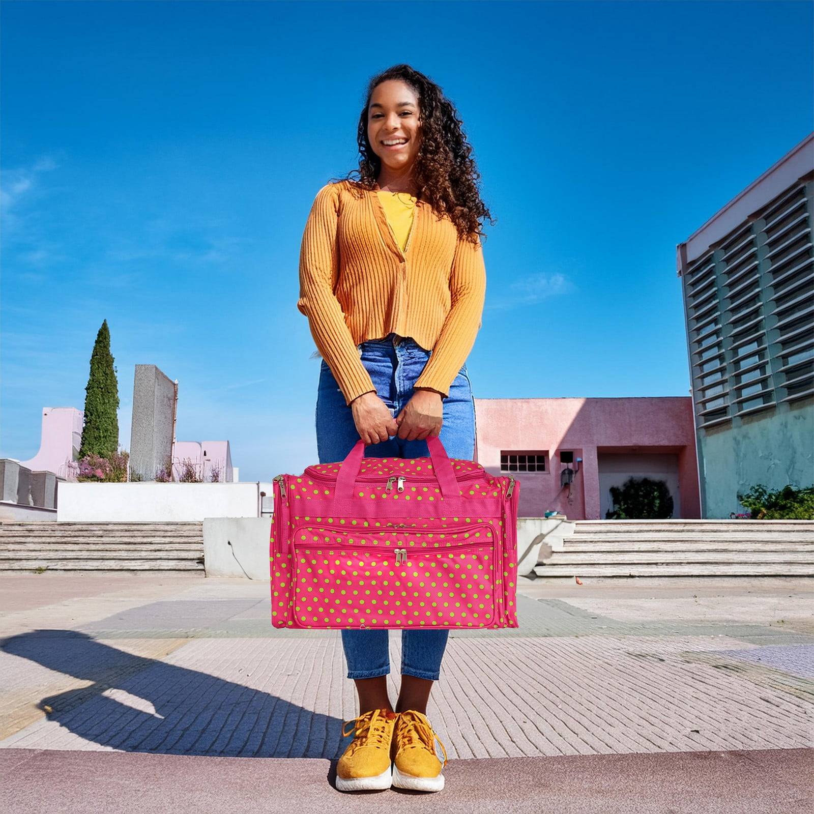 CalBags Fashion Prints 22-Inch Carry-On Duffle Bag with Adjustable Shoulder Strap - Fuchsia Lime Dot