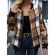 thumbnail image 4 of Chaquetas de Mujer Informales con Cremallera, de Franela A Cuadros, Larga, Holgadas, Ideales para Otoño. Marrón L, 4 of 6