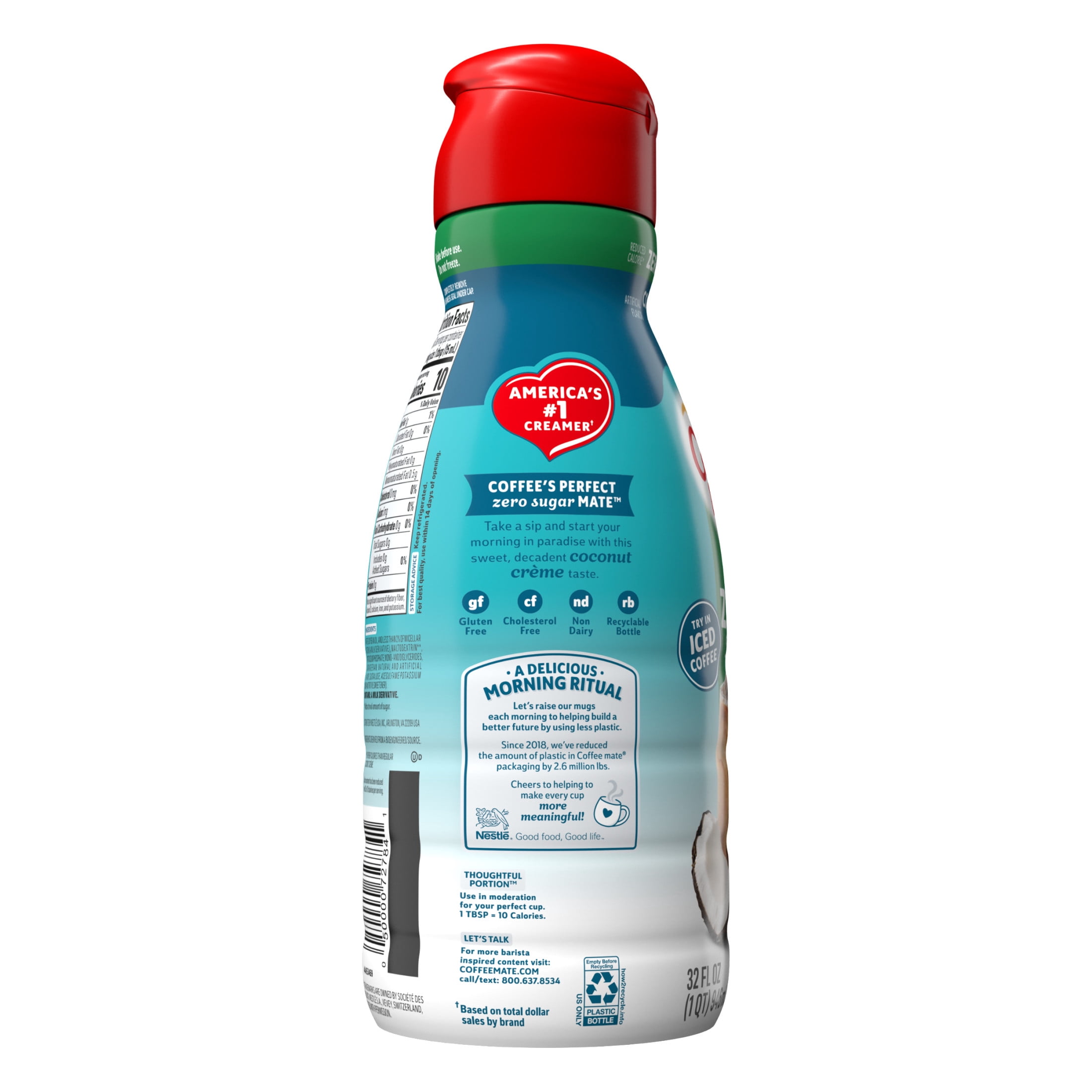 Coffee mate Zero Sugar Coconut Creme Liquid Coffee Creamer, 32 fl oz Bottle