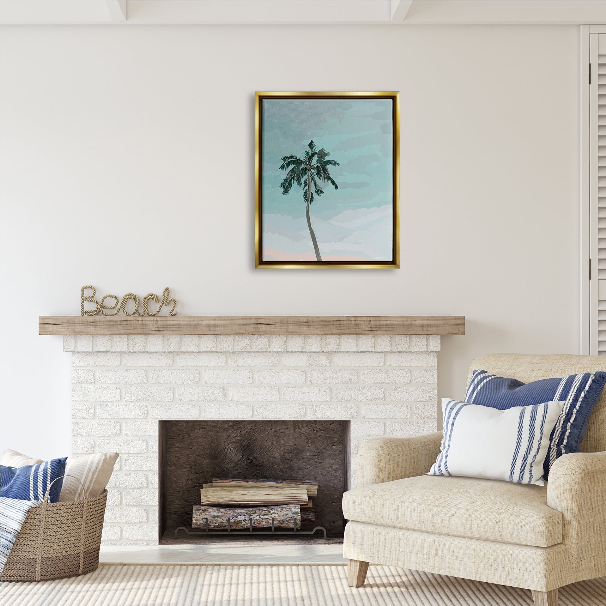 Stupell Industries Tropical Palm Tree Sky Botanical & Floral Painting Gold Floater Framed Art Print Wall Art, 25 x 31