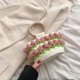 thumbnail image 1 of Bolso de playa para mujer, bandolera de algodón, bolso de hombro, bolso de cubo tejido hecho a mano para playa de verano, rosa Feliz Sencillez, 1 of 5